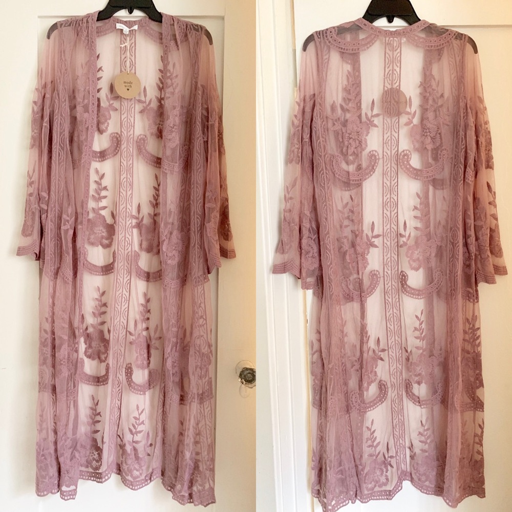 1 LEFT💕NWT Honey Punch Lace Duster Cardi Cover Up - Picture 2 of 3